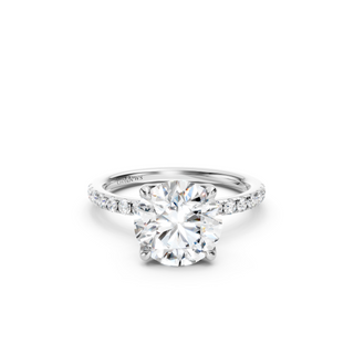#R67143- Round Petal Engagement Ring With French Pave Band