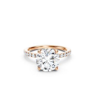 #R67143- Round Petal Engagement Ring With French Pave Band