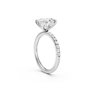 #R67143- Round Petal Engagement Ring With French Pave Band