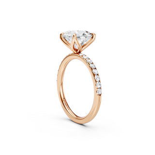 #R67143- Round Petal Engagement Ring With French Pave Band