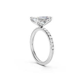 #R67138 - Emerald Petal Engagement Ring With French Pave Band