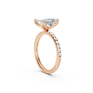 #R67138 - Emerald Petal Engagement Ring With French Pave Band