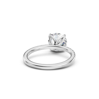 #R67143- Round Petal Engagement Ring With French Pave Band