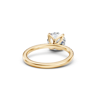 #R67143- Round Petal Engagement Ring With French Pave Band