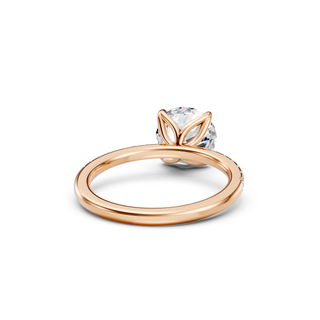 #R67143- Round Petal Engagement Ring With French Pave Band