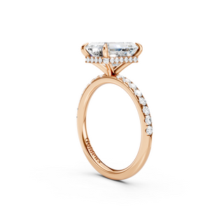 #R67175 - Emerald Hidden Halo Engagement Ring With French Pave Band