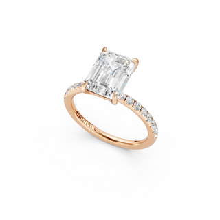 #R67173 - Emerald Solitaire Engagement Ring With French Pave Band