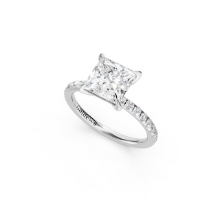 #R67165 - Princess Solitaire Engagement Ring With French Pave Band