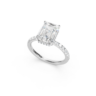 #R67175 - Emerald Hidden Halo Engagement Ring With French Pave Band