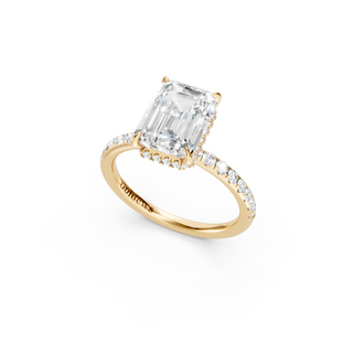 #R67175 - Emerald Hidden Halo Engagement Ring With French Pave Band