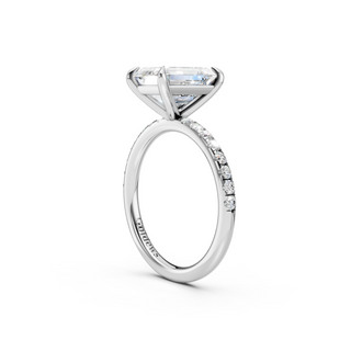 #R67173 - Emerald Solitaire Engagement Ring With French Pave Band