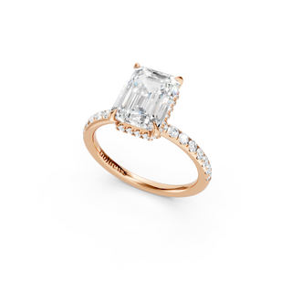 #R67175 - Emerald Hidden Halo Engagement Ring With French Pave Band