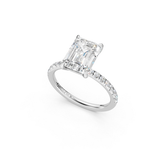 #R67173 - Emerald Solitaire Engagement Ring With French Pave Band