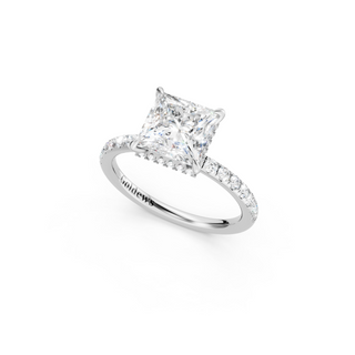 #R67167 - Princess Hidden Halo Engagement Ring With French Pave Band