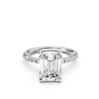 #R67173 - Emerald Solitaire Engagement Ring With French Pave Band