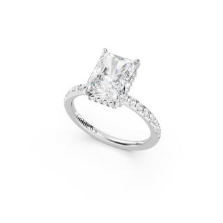 #R67163 - Radiant Hidden Halo Engagement Ring With French Pave Band