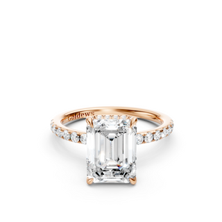 #R67175 - Emerald Hidden Halo Engagement Ring With French Pave Band