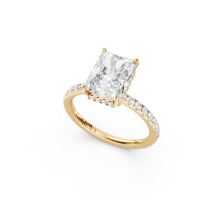 #R67163 - Radiant Hidden Halo Engagement Ring With French Pave Band