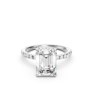 #R67175 - Emerald Hidden Halo Engagement Ring With French Pave Band