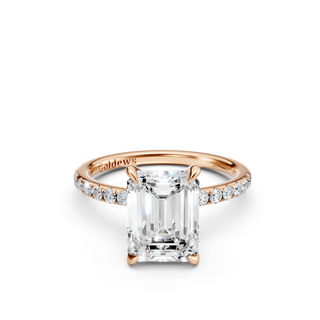 #R67173 - Emerald Solitaire Engagement Ring With French Pave Band