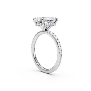 #R67175 - Emerald Hidden Halo Engagement Ring With French Pave Band
