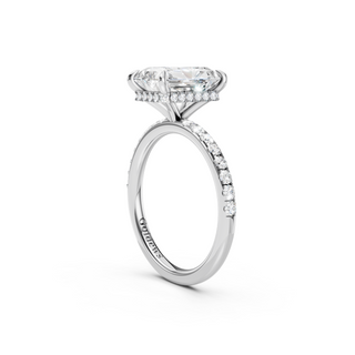 #R67163 - Radiant Hidden Halo Engagement Ring With French Pave Band